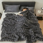 1pc Throw Blanket for Bed - 250GSM Soft & Warm Fluffy Blanket, Decorative Striped Blankets for Winter  Nap / Sleep