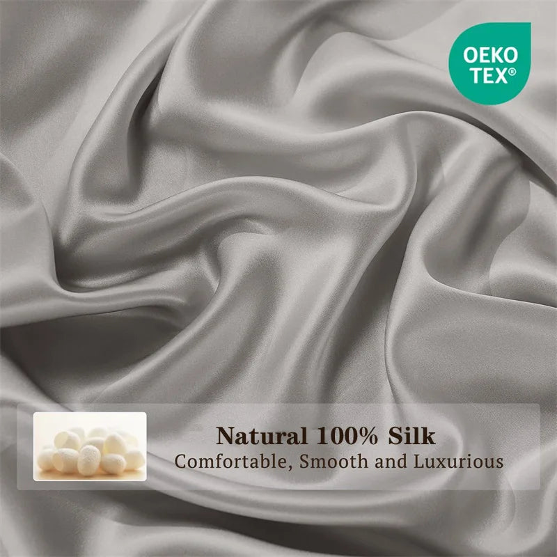 Natural Mulberry Silk Flat Sheet 1PC Solid Color Bed Sheet High End Smooth Bed Linen Single Double Queen King Size Bedding Soft