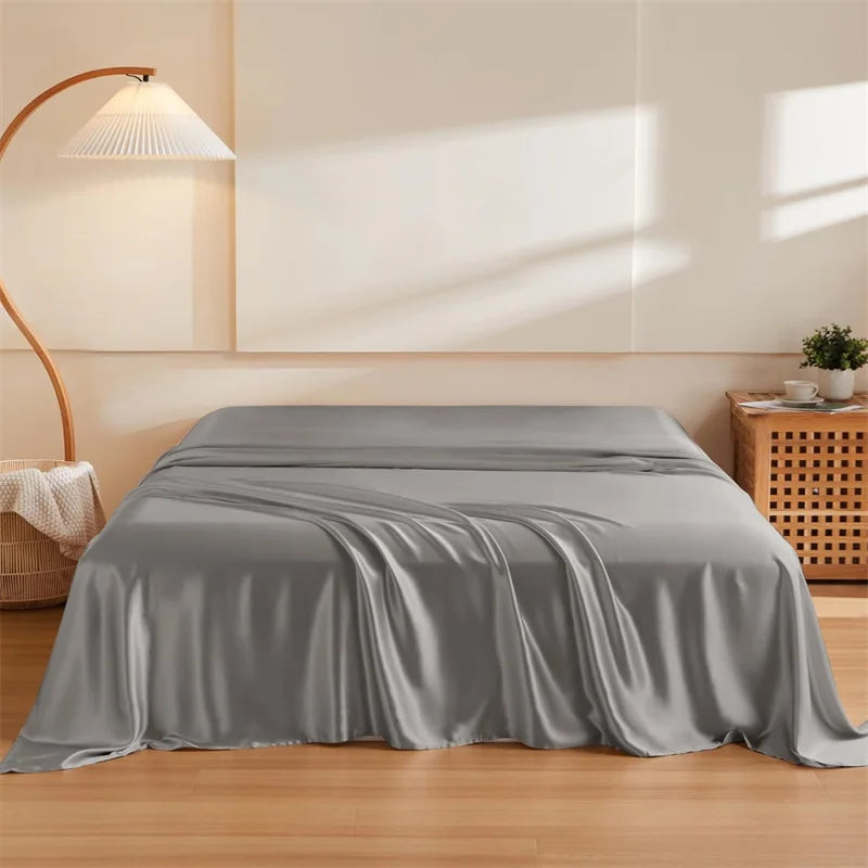 Natural Mulberry Silk Flat Sheet 1PC Solid Color Bed Sheet High End Smooth Bed Linen Single Double Queen King Size Bedding Soft