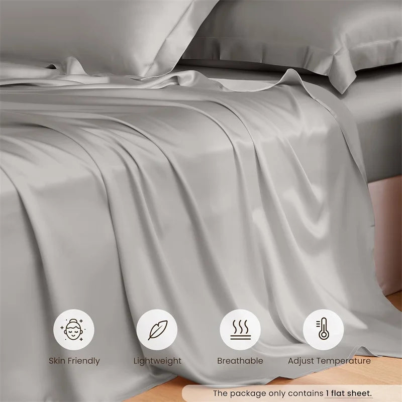 Natural Mulberry Silk Flat Sheet 1PC Solid Color Bed Sheet High End Smooth Bed Linen Single Double Queen King Size Bedding Soft