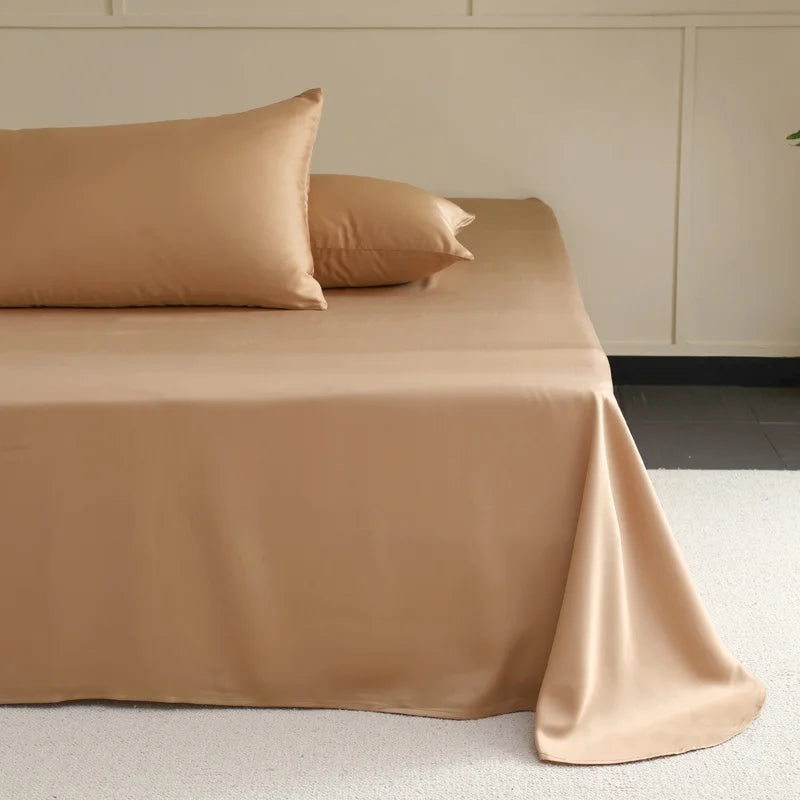 Natural Mulberry Silk Flat Sheet 1PC Solid Color Bed Sheet High End Smooth Bed Linen Single Double Queen King Size Bedding Soft