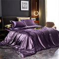 Solid Silk Bedding Set with Duvet Cover Bed Sheet Pillowcases Luxury Satin Single Double Bedsheet King Queen Twin Size
