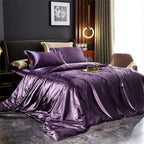 Solid Silk Bedding Set with Duvet Cover Bed Sheet Pillowcases Luxury Satin Single Double Bedsheet King Queen Twin Size