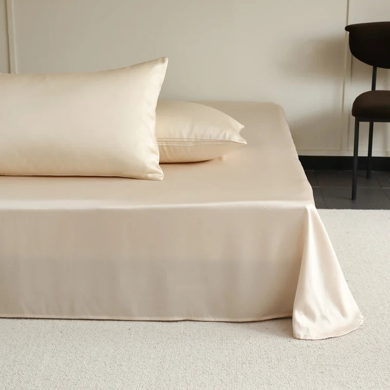Natural Mulberry Silk Flat Sheet 1PC Solid Color Bed Sheet High End Smooth Bed Linen Single Double Queen King Size Bedding Soft