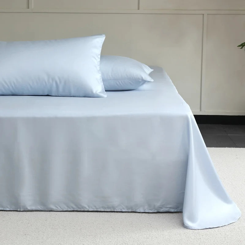 Natural Mulberry Silk Flat Sheet 1PC Solid Color Bed Sheet High End Smooth Bed Linen Single Double Queen King Size Bedding Soft